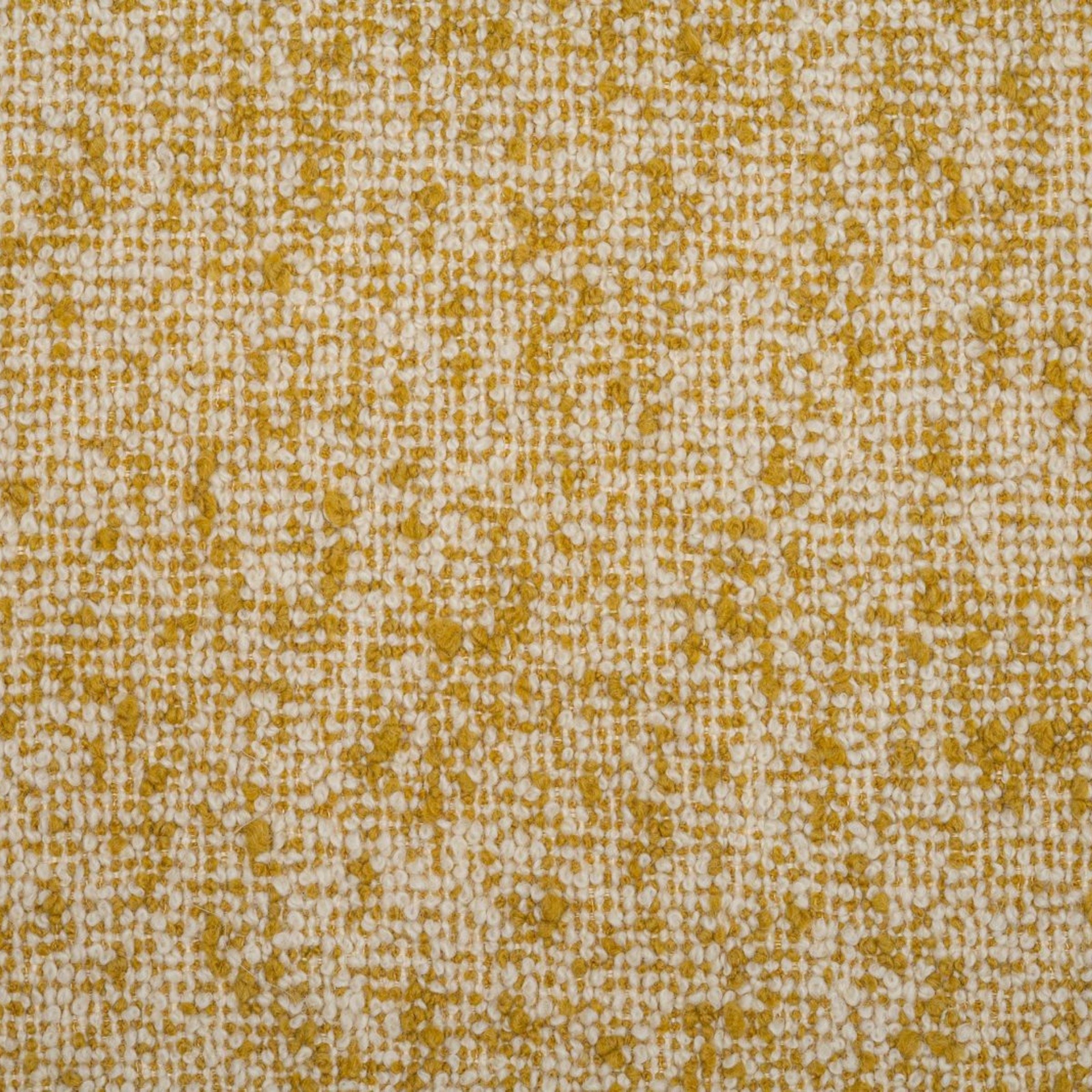 Textured boucle upholstery with a mix of yellow and white colors