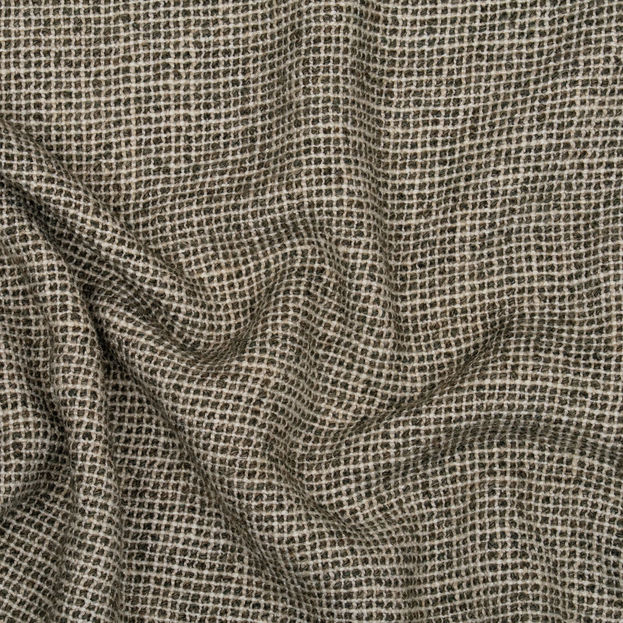 Fabric pattern with a grid-like structure in shades of green and subtle folds