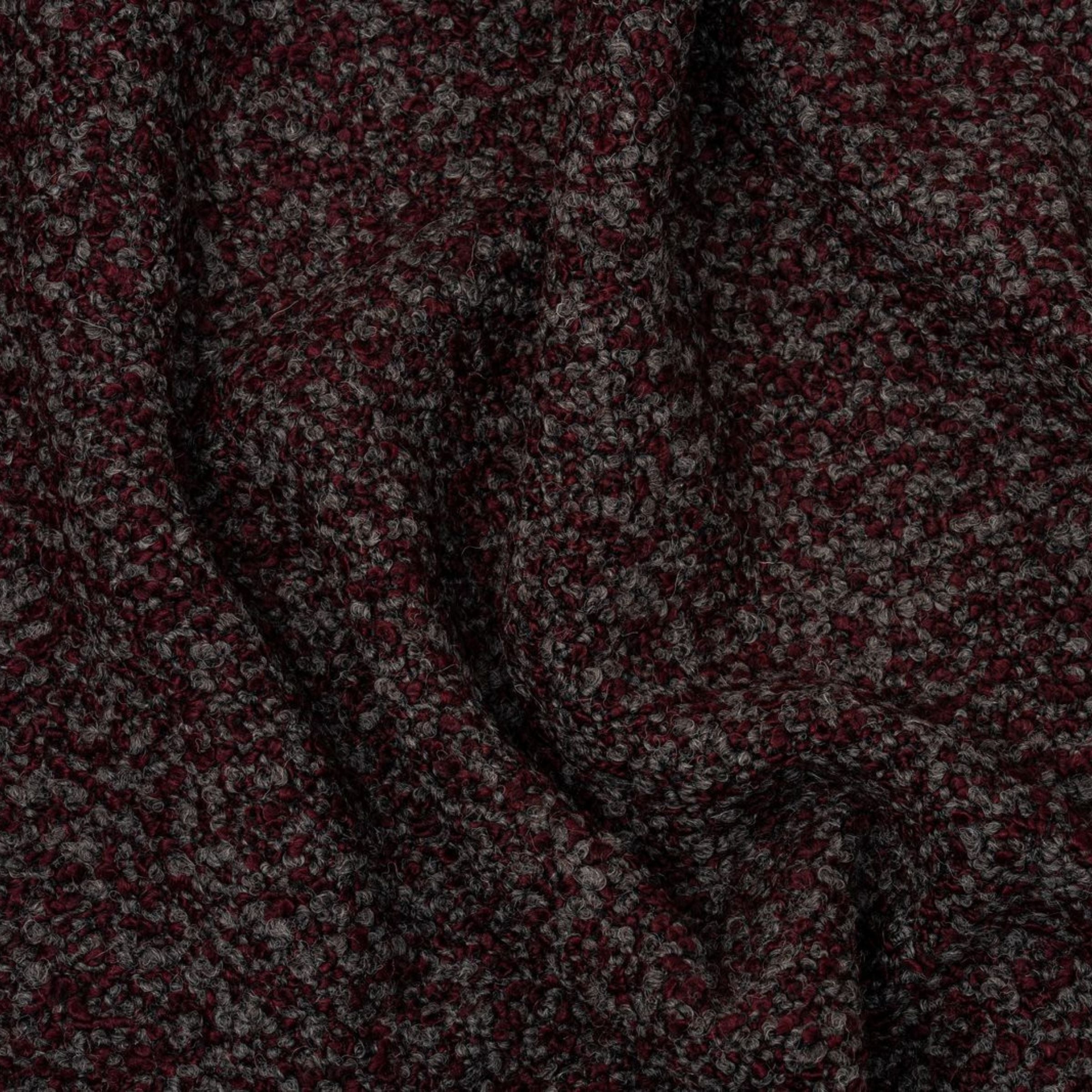 Boucle upholstery with wine red and gray colors