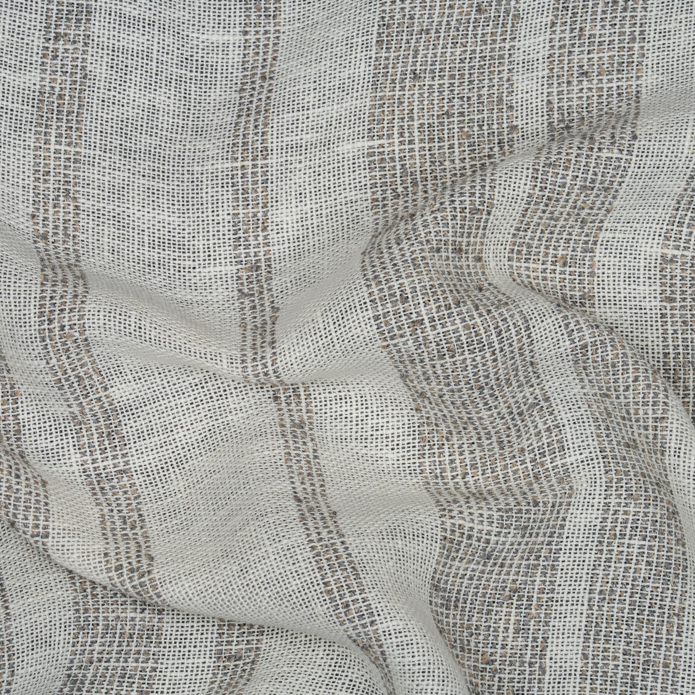 White fabric with gray textured stripes and wavy folds