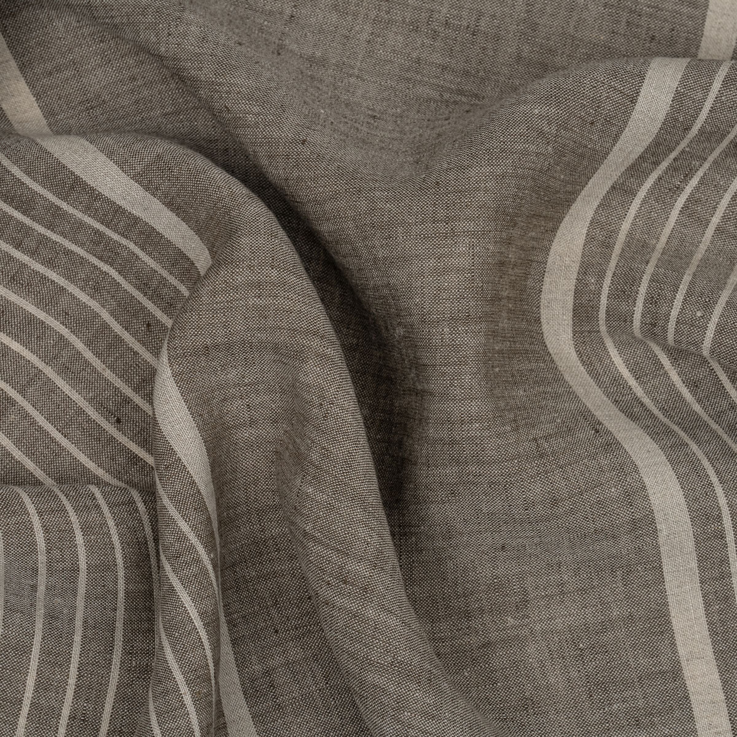 Gray fabric with contrasting think and wide off-white stripes and wavy folds