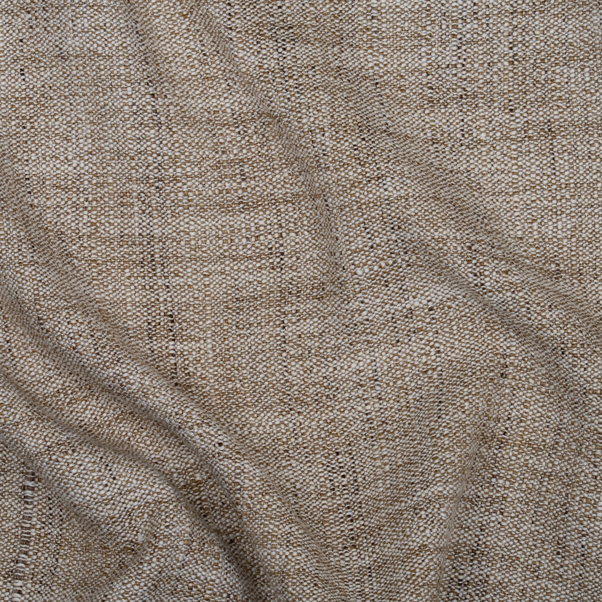 Textured beige upholstery with visible weave pattern and subtle folds