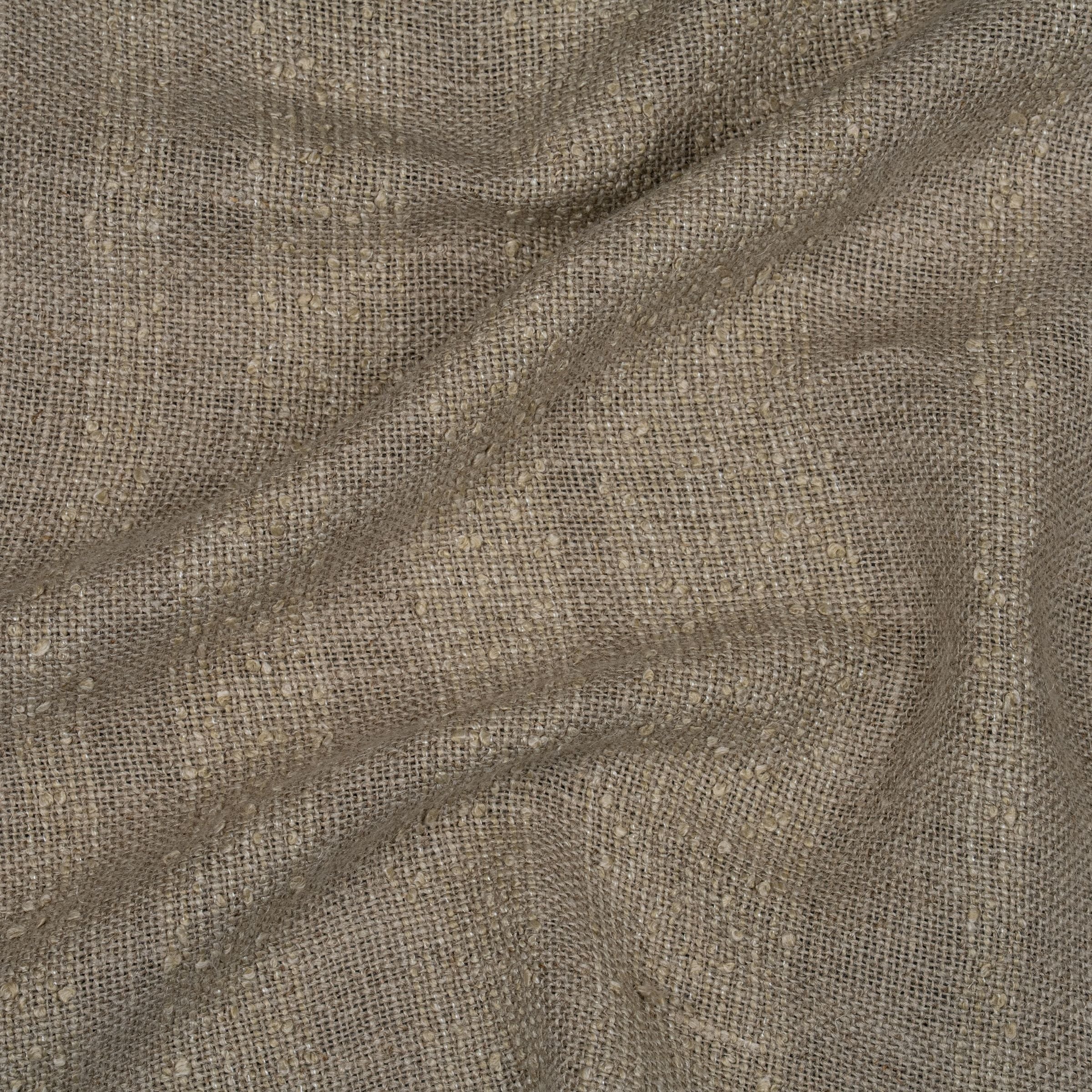 Brown fabric with beige textured stripes and wavy folds
