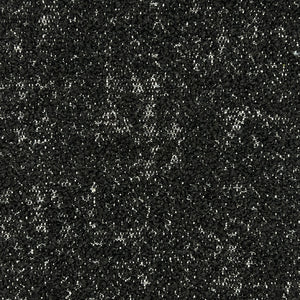 Black fuzzy textured boucle upholstery fabric, with specs of a white hue from the backing.