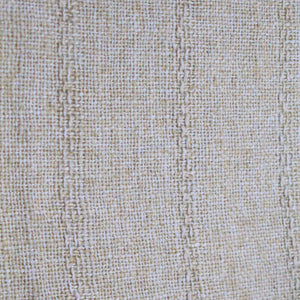 A Linen polyester blend of beige vintage color fabric, featuring a loose weave with a sublte vertical pattern in the same color as the weave. 