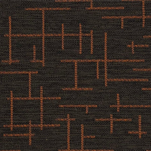 Dark gray fabric with a raised pattern of persimmon-colored lines and rectangles.