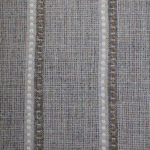 Inverness is a window covering fabric with textured thin brown and off-white stripes on a textured beige background.