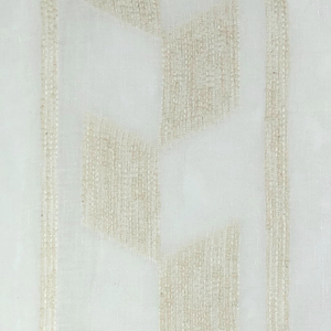 Lancy is a sheer white window covering fabric with a subtle natural colored rasied geometric pattern. 