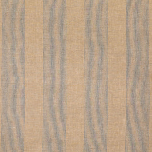 Light brown fabric with evenly spaced denim blue colored vertical stripes. 