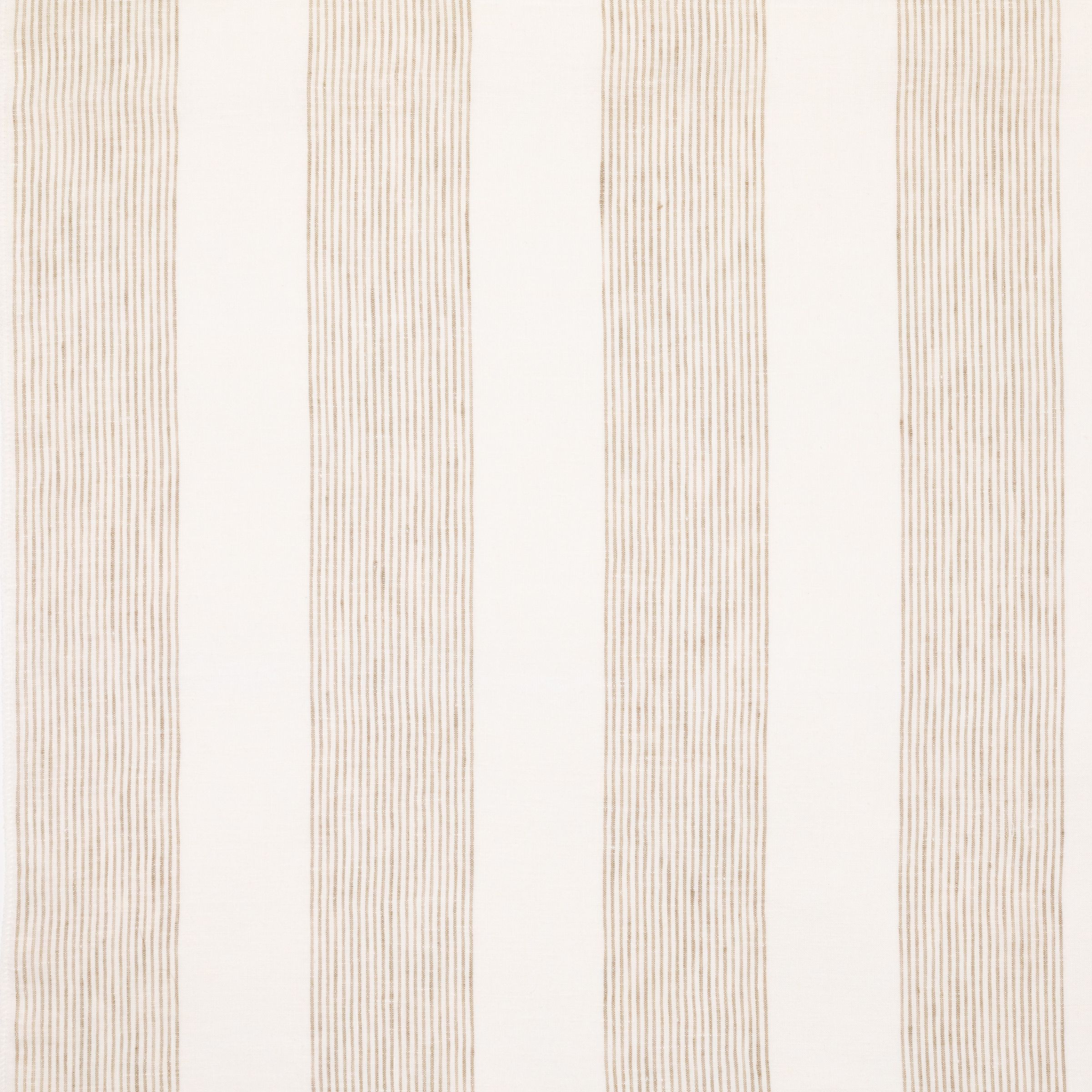 Off-white fabric with thin, evenly spaced light brown vertical stripes.