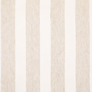 Off-white fabric with thin, evenly spaced light brown vertical stripes.