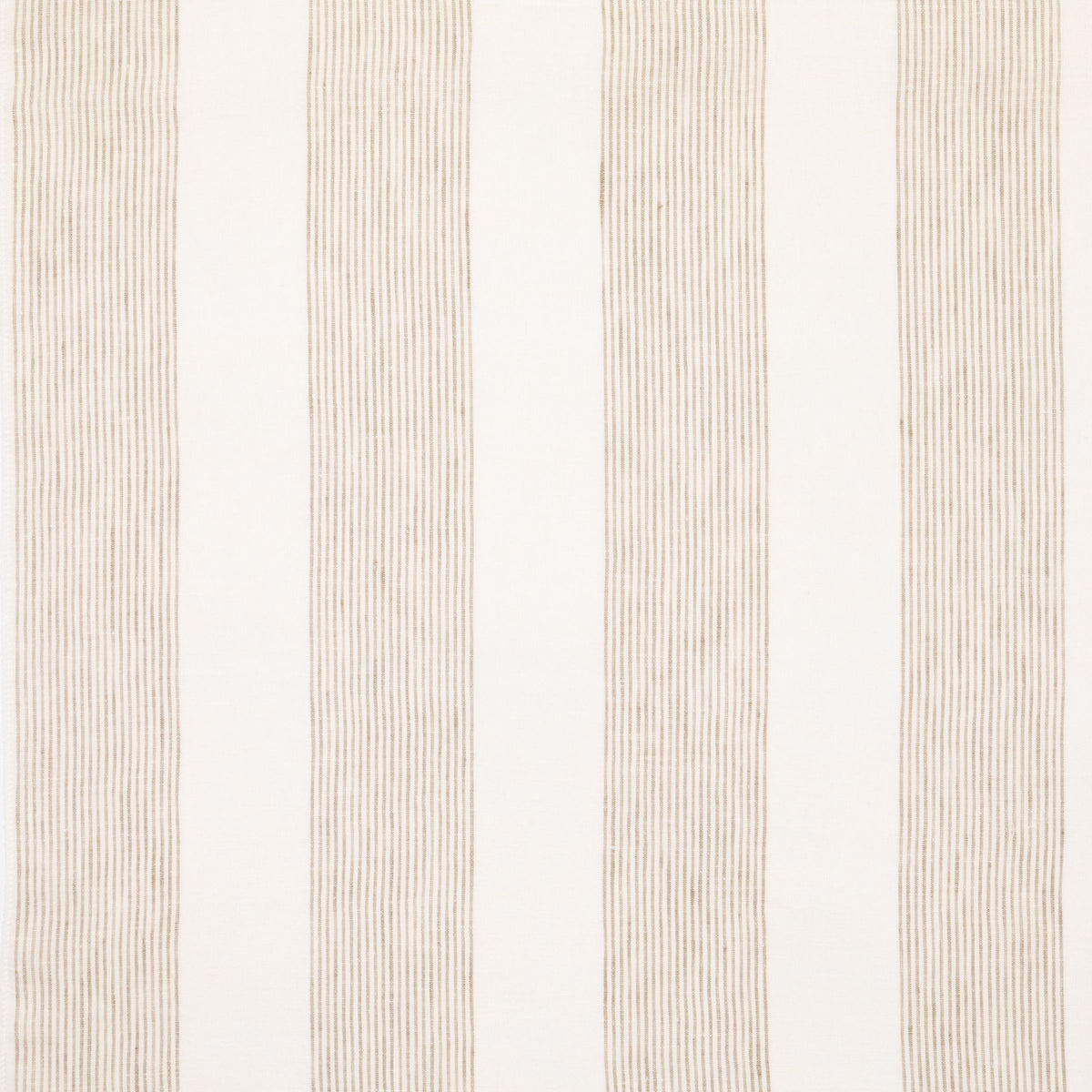 Off-white fabric with thin, evenly spaced light brown vertical stripes.