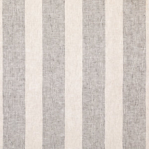 Canvas colored fabric with groups of thin vertical charcoal stripes.