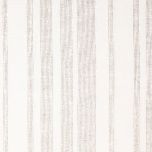 Off-white fabric with apattern of wide and narrow, light gray vertical stripes.