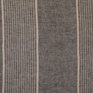 Washed dark gray fabric with varying size white vertical stripes.