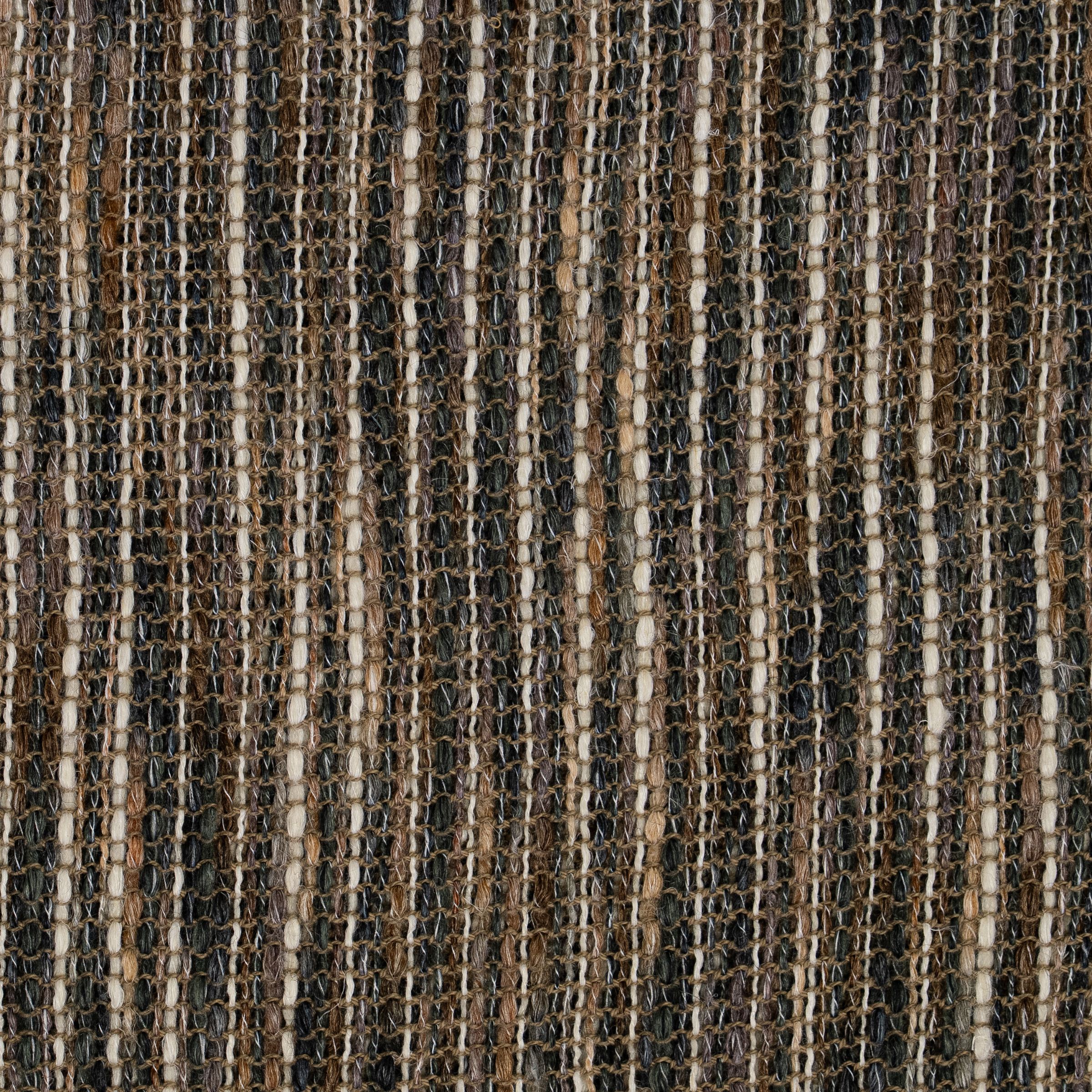 Loose weave fabric with brown, green and white threads