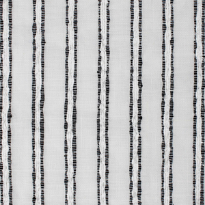 Close-up of white fabric showing a plain weave and prominent, slightly textured black vertical stripes.