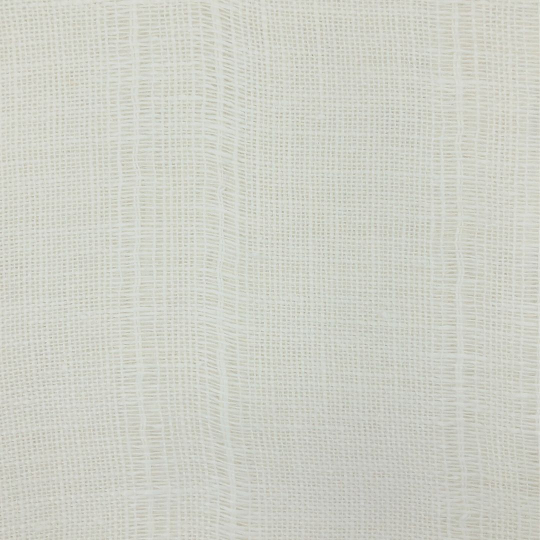 Off-white fabric with visible gaps in the loose plain weave, draped to demonstrate its light and airy drape.