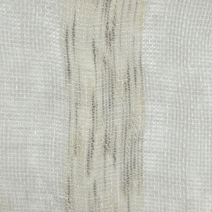 Close-up of off-white fabric showing distinct vertical areas of varying weave density, creating a subtle gray stripes.